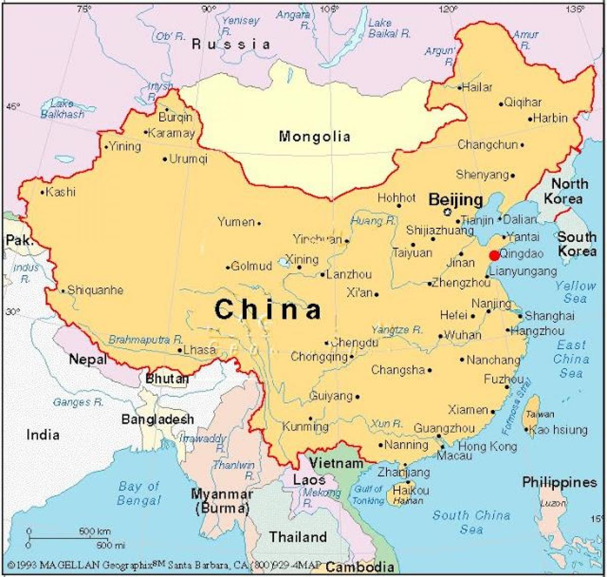 kort af höfuðborg Kína